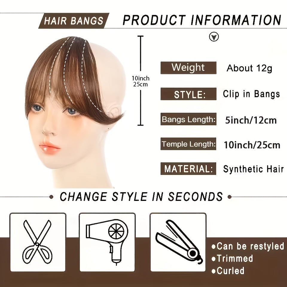 Mother's Day Gift for Mom | Invisible Clip-On Curtain Bangs - Heat-Resistant Synthetic Fiber | Face-Framing Layered Fringe, Easy Snap-On Hairstyle | Natural Beauty Enhancer & Reusable Hairpiece