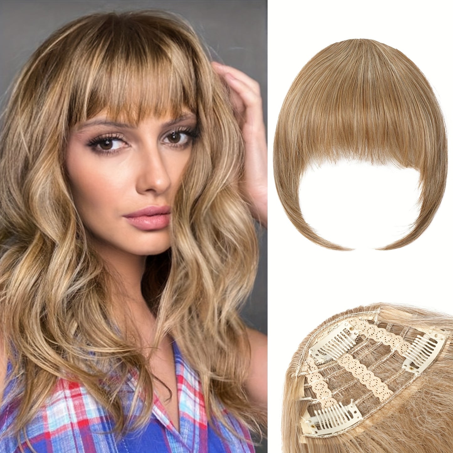 Women's Clip-In Bangs - Natural Look Fake Bangs Extensions with Temples, Easy to Use No Glue Needed, Straight Hairstyle, for Everyday & Special Events - Salon-Quality Fringe Hairpiece, Glossy Finish