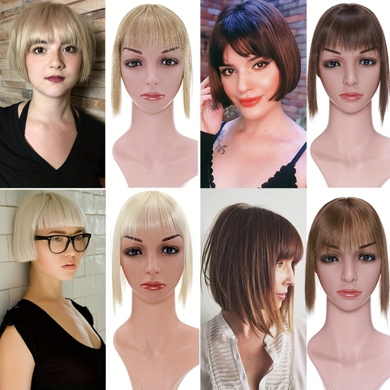 10inch/25cm Hair Toppers Natural Straight Hairpiece With Bangs For Women 100% Soft Toupee Hair 2 Clips Silk Base Clip In Top Synthetic Hair Extensions Hair Pieces For Thinning Hair Wiglets Upgrade Lace Base Topper Festival Cosplay Party Daily Use