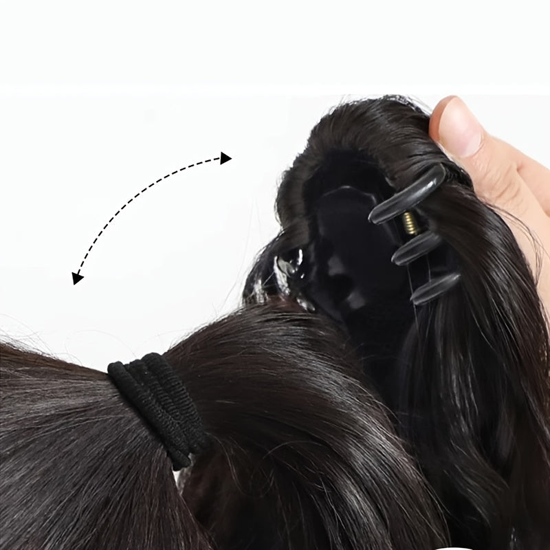 Elegant 34.8cm Pear Blossom Claw Clip Ponytail Extension - Voluminous Curly Wave, 100g Heat-Resistant Synthetic Hair, Chic Short Style with Tassel Accent for Women, Ponytail Hair Extensions