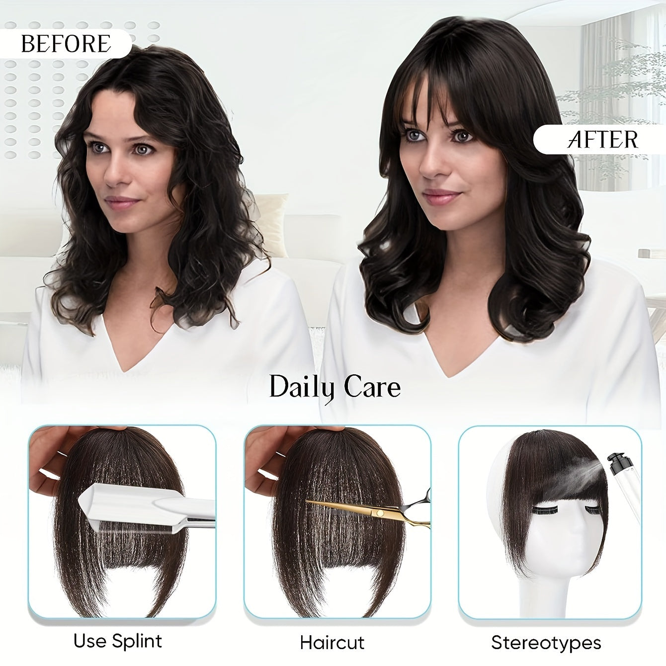 Hair Clip Extended French Bangs Clip Synthetic Thick Natural Full Front Neat Bangs With Temples One Piece Hair Accessories Halloween Christmas