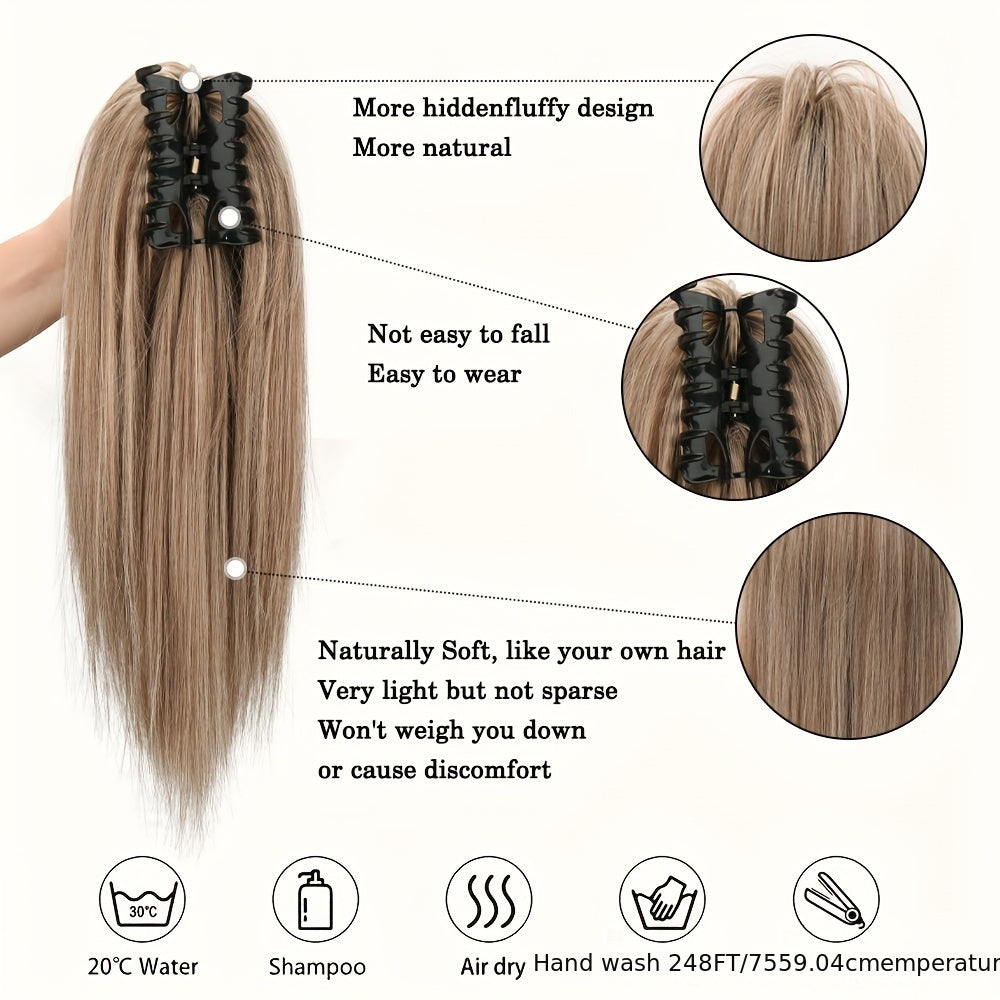 40.64cm Fluffy Synthetic Claw Clip-On Ponytail Extensions for Women - Short Straight Hair Bun Pieces for Daily Use, Parties, and Halloween, Cute Hair Accessories, Party Hairpiece, Natural Look Hairpiece