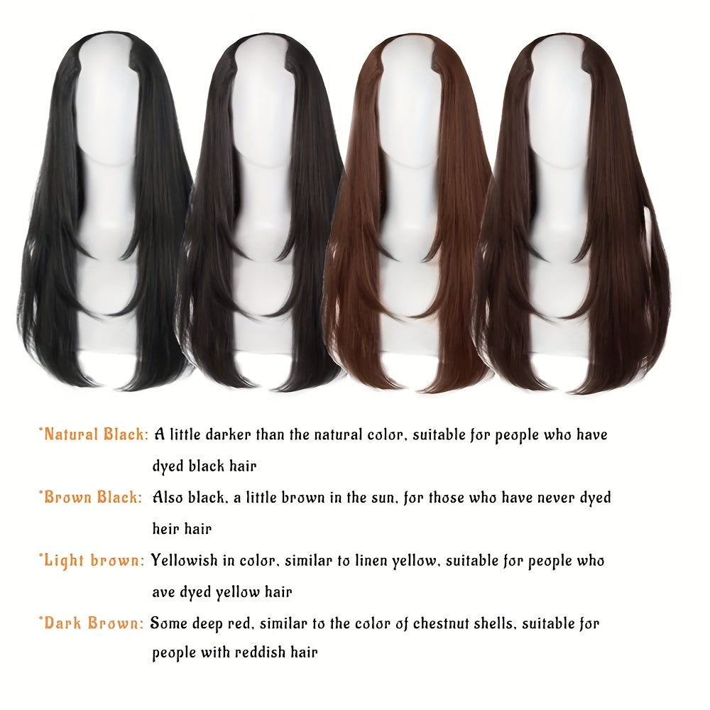 U Part Wig Straight Hair Wigs For Women 18Inches U Shape Clip In Half Wigs Natural Color Invisible Seamless Hair Extension Full Head Long Clip In On Hair Pieces For Women Black Brown Hair Clips Hair Accessories Halloween Christmas