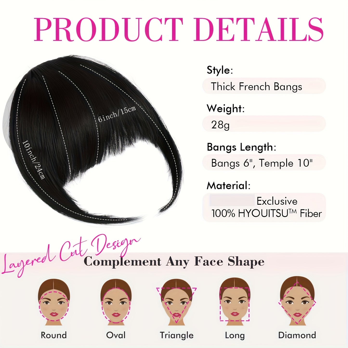 Women's Clip-In Bangs - Natural Look Fake Bangs Extensions with Temples, Easy to Use No Glue Needed, Straight Hairstyle, for Everyday & Special Events - Salon-Quality Fringe Hairpiece, Glossy Finish