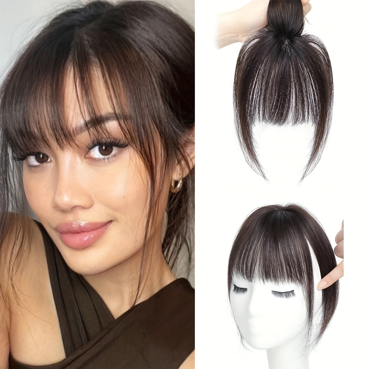 Women's Basic Style Clip-In Hair Bangs - Synthetic Fiber Straight Fringe Hairpiece, Natural Looking, Airy Volume, Lightweight, Suitable for All - French Bangs Extension