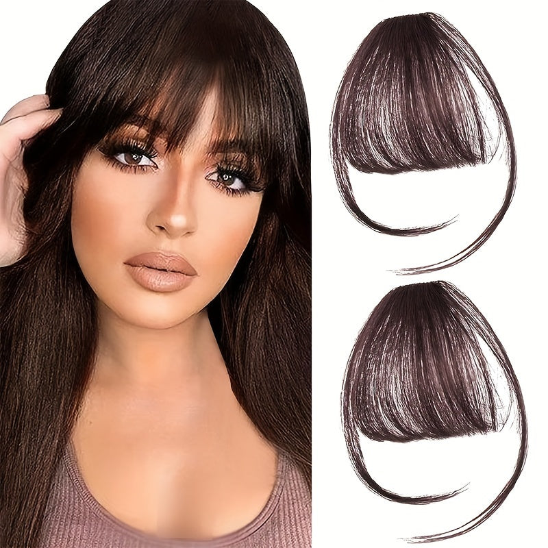 Easy Clip-In Wispy Bangs with Temples - Natural Black, Straight Hairpieces for Women & Girls, Perfect for Casual Attire