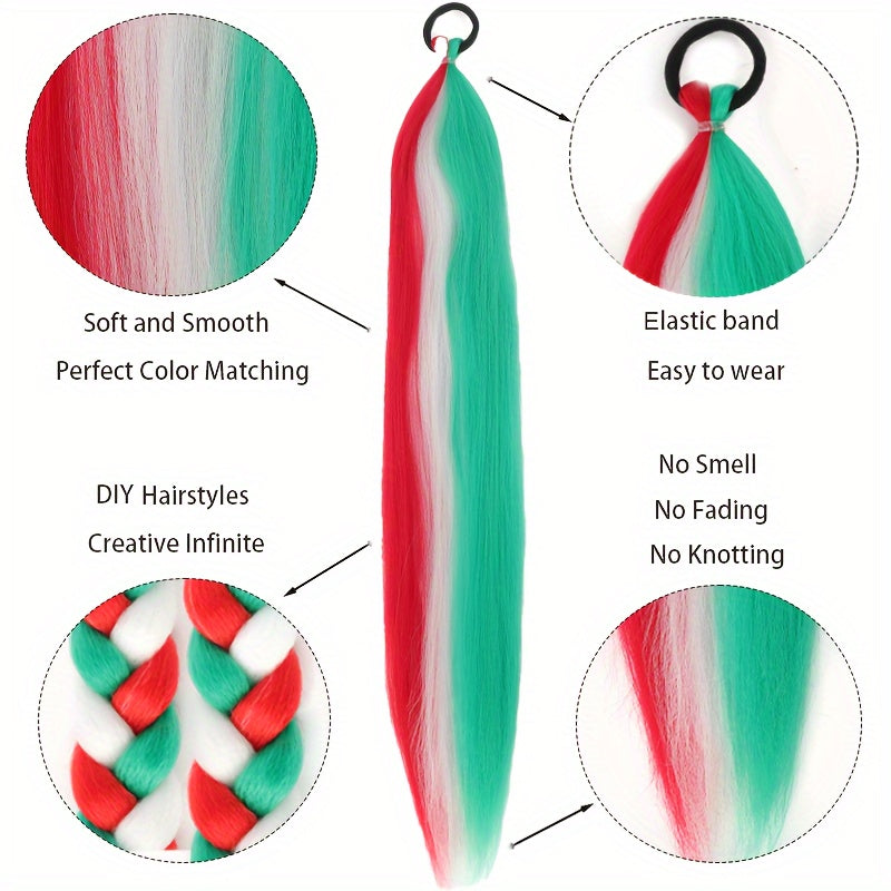 2pcs Festive Ombre Jumbo Braiding Ponytail Extensions, 26-Inch Synthetic High Temperature Fiber Hair with Elastic Band for Women & Girls - Ideal for Christmas & Holiday Celebrations, Hair Accessories