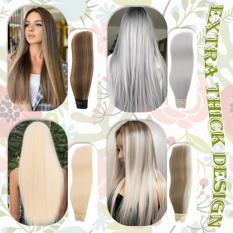 18inch/45cm U-Shaped One Piece Clip In Hair Extensions With 5 Clips X-Thicker 3/4 Full Head Synthetic Long Straight Hairpiece Soft V Shape Hairpieces Add Hair Volume For Women Holiday Cosplay Party Gift Daily