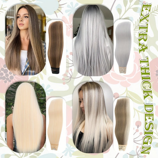 18inch/45cm U-Shaped One Piece Clip In Hair Extensions With 5 Clips X-Thicker 3/4 Full Head Synthetic Long Straight Hairpiece Soft V Shape Hairpieces Add Hair Volume For Women Holiday Cosplay Party Gift Daily