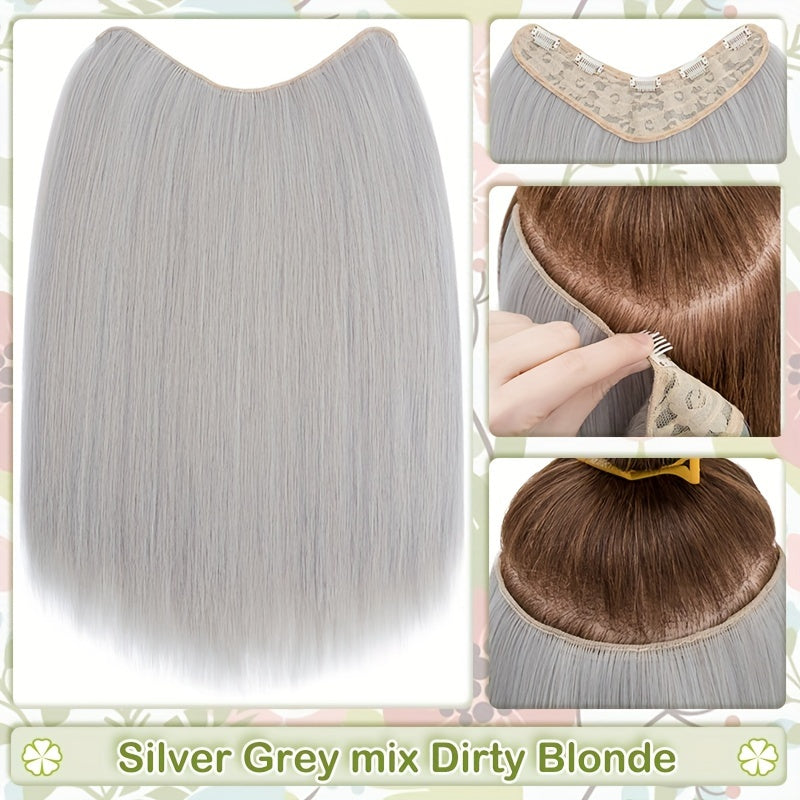 18inch/45cm U-Shaped One Piece Clip In Hair Extensions With 5 Clips X-Thicker 3/4 Full Head Synthetic Long Straight Hairpiece Soft V Shape Hairpieces Add Hair Volume For Women Holiday Cosplay Party Gift Daily
