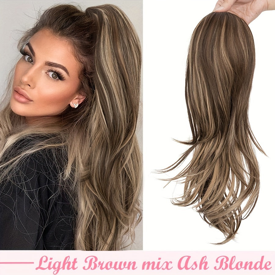 22inch/55cm Drawstring Ponytail Extension Multi-Layered Hairpieces Stand Up High Pony Tails Long Straight To Curly Hair Extensions With Mini-clip Wrap On Ponytails Pure Highlight Soft Natural Synthetic Hairpiece For Daily Party Halloween Christmas