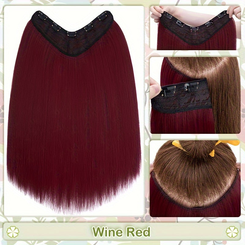 18inch/45cm U-Shaped One Piece Clip In Hair Extensions With 5 Clips X-Thicker 3/4 Full Head Synthetic Long Straight Hairpiece Soft V Shape Hairpieces Add Hair Volume For Women Holiday Cosplay Party Gift Daily