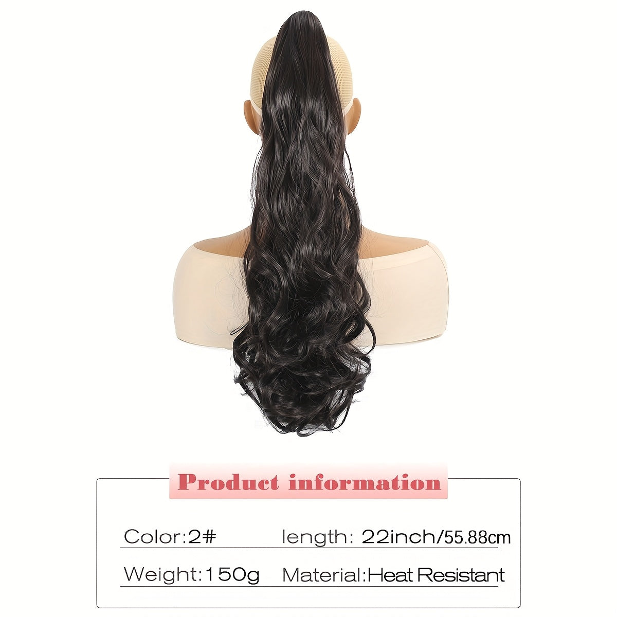 22-Inch Clip-In Ponytail Extensions with Curly Wavy Hair, Made from Heat-Resistant Synthetic Fibers, Featuring a Chocolate Brown And Black Natural Soft And Elastic Wavy Texture, Suitable for Women And Girls for Everyday Wear And Halloween Costume Parties.