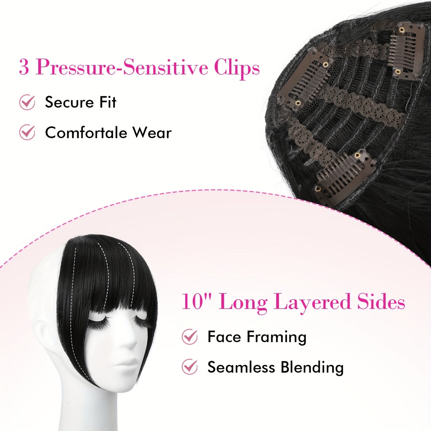 Women's Clip-In Bangs - Natural Look Fake Bangs Extensions with Temples, Easy to Use No Glue Needed, Straight Hairstyle, for Everyday & Special Events - Salon-Quality Fringe Hairpiece, Glossy Finish