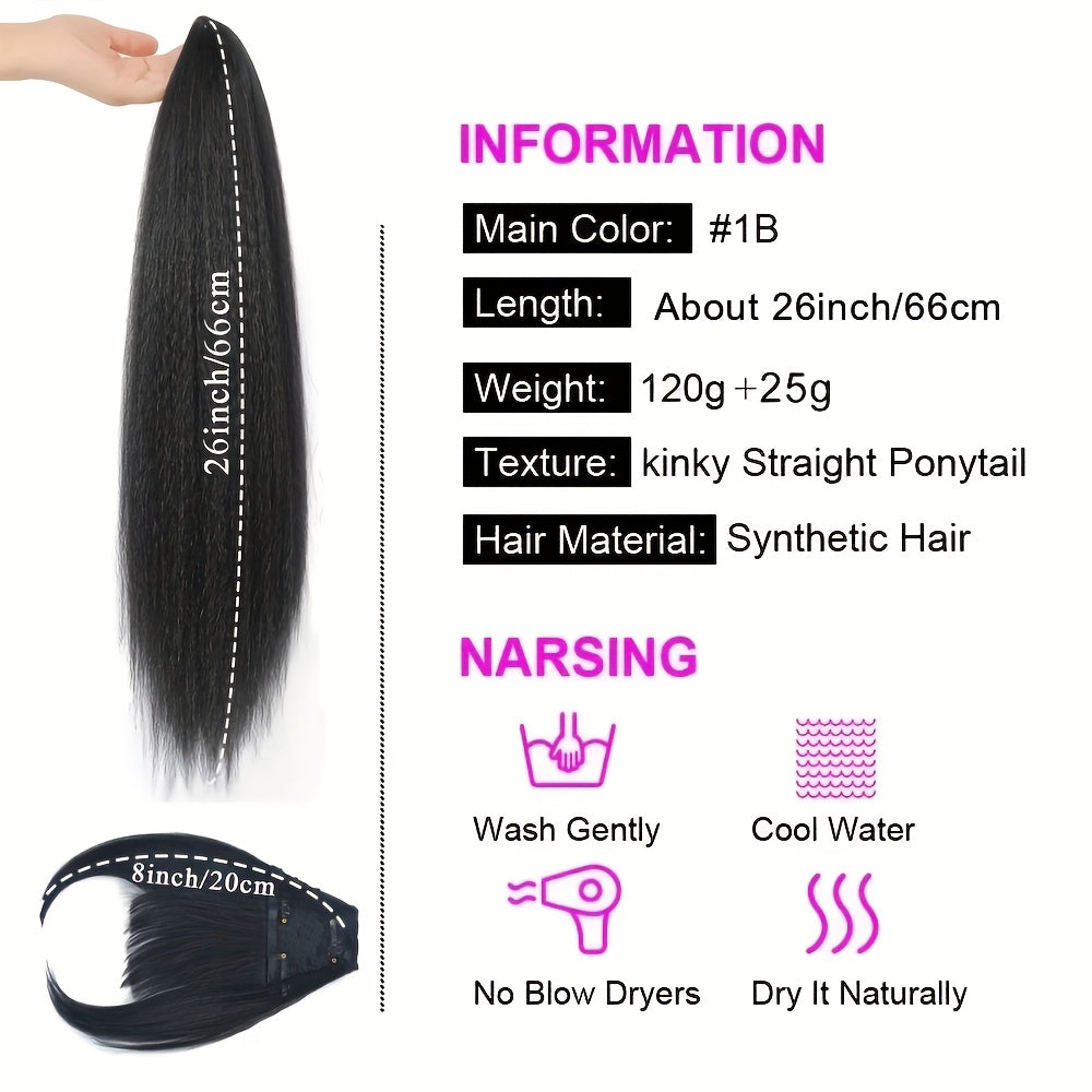 1pc Glamour Lady Elegant clip-on Fringe wig Yaki Straight synthetic fiber, heat resistant, lightweight 25g, 20.32 cm, natural look, with sideburns, suitable for all ethnic groups, Thanksgiving gift, perfect for gifting
