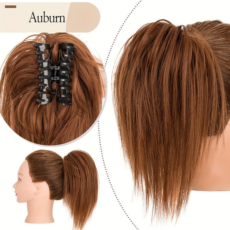 Ponytail Extension 12in/30cm Short Claw Clip On Pony Tails Hair Extensions For Women Girls Synthetic Highlight Soft Fully Natural Straight Bun Hair Piece Fake Ponytails Hairpiece Fluffy Chignon Daily Use
