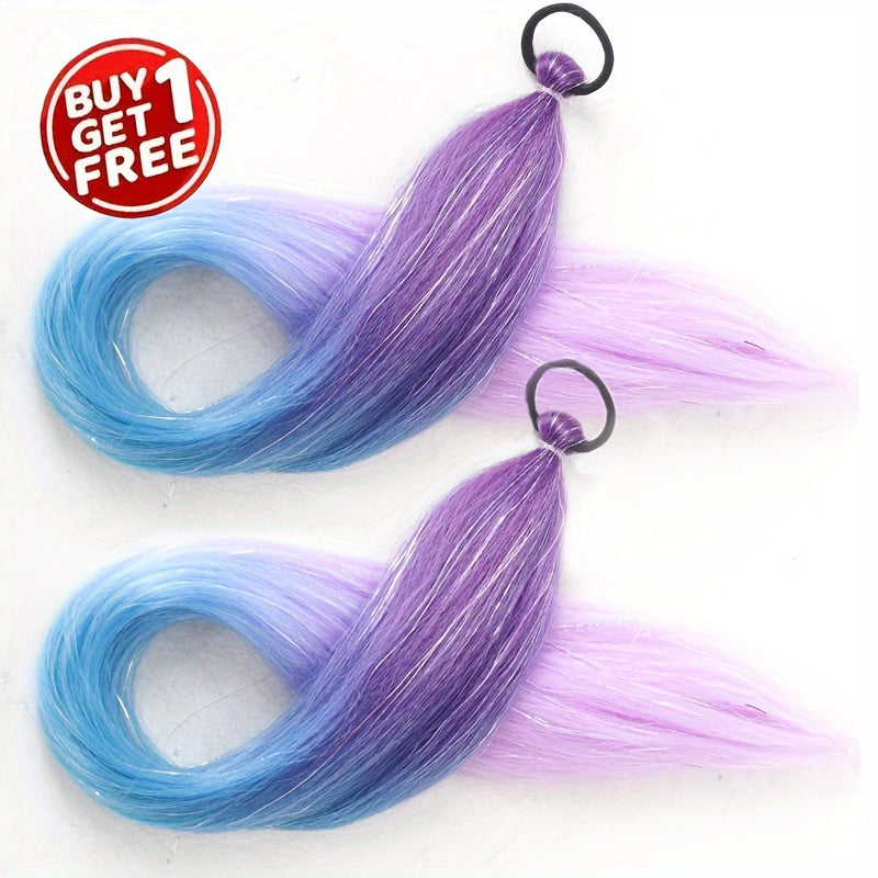 Women's Ombre Ponytail Hair Extensions, 2 Pack Synthetic Straight Braiding Hair with Tinsel, Elastic Band Jumbo Braid Ponytail for All Occasions, 26-Inch