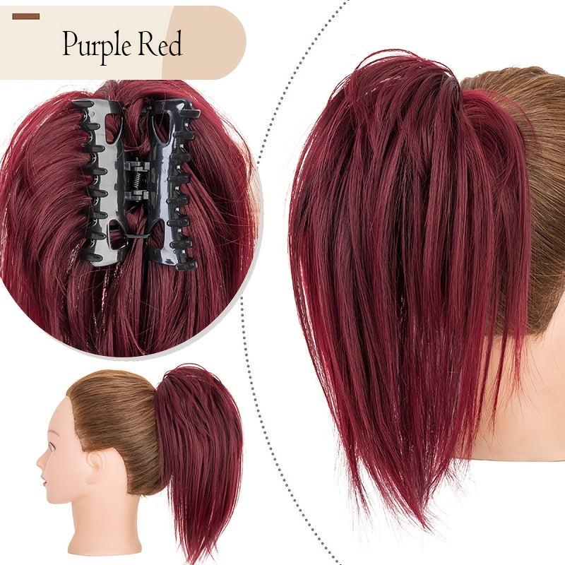 Ponytail Extension 12in/30cm Short Claw Clip On Pony Tails Hair Extensions For Women Girls Synthetic Highlight Soft Fully Natural Straight Bun Hair Piece Fake Ponytails Hairpiece Fluffy Chignon Daily Use
