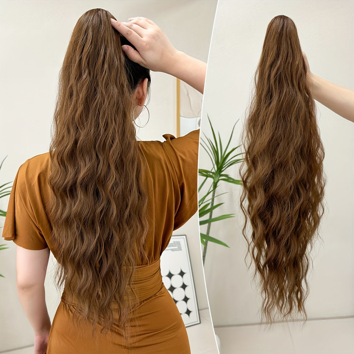 Ponytail Extension Drawstring Clip in Hair Extensions 28 inch Long Wave Synthetic Hairpiece wine red