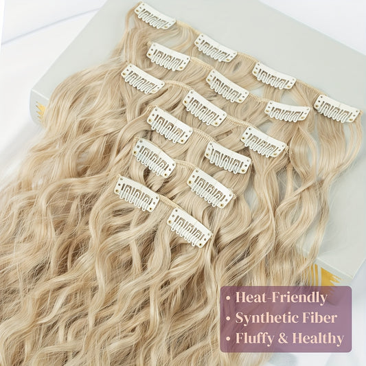 6pcs Clip-in Hair Extensions I6, 55cm Long Mermaid Wavy Synthetic Basics Hairpieces, Jerry Curl Style, for Women