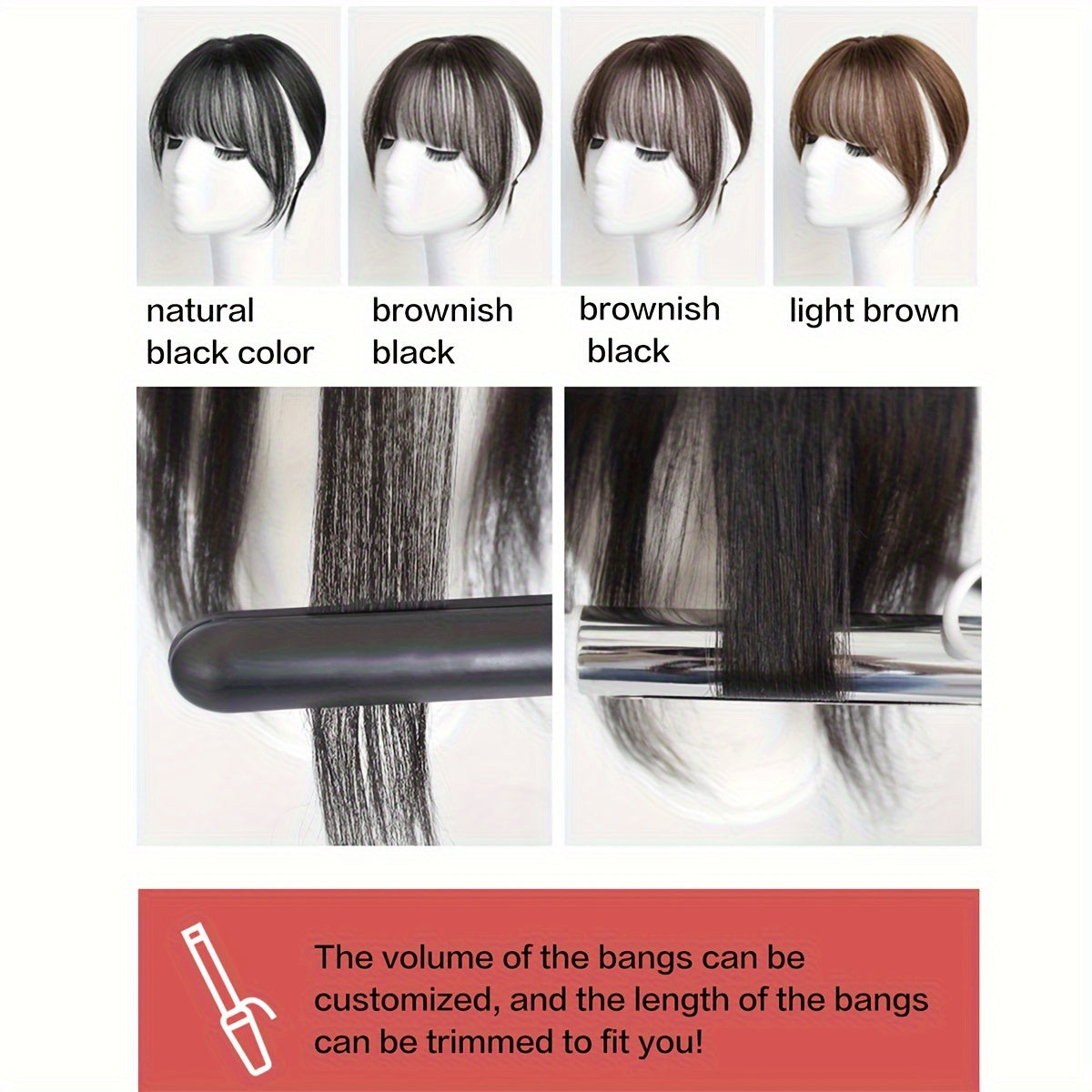 Women's Basic Style Clip-In Hair Bangs - Synthetic Fiber Straight Fringe Hairpiece, Natural Looking, Airy Volume, Lightweight, Suitable for All - French Bangs Extension