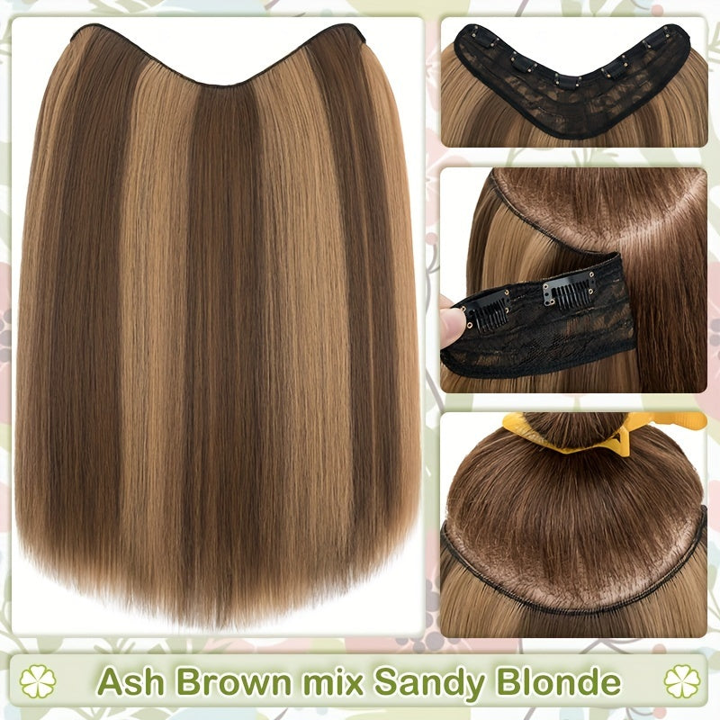 18inch/45cm U-Shaped One Piece Clip In Hair Extensions With 5 Clips X-Thicker 3/4 Full Head Synthetic Long Straight Hairpiece Soft V Shape Hairpieces Add Hair Volume For Women Holiday Cosplay Party Gift Daily