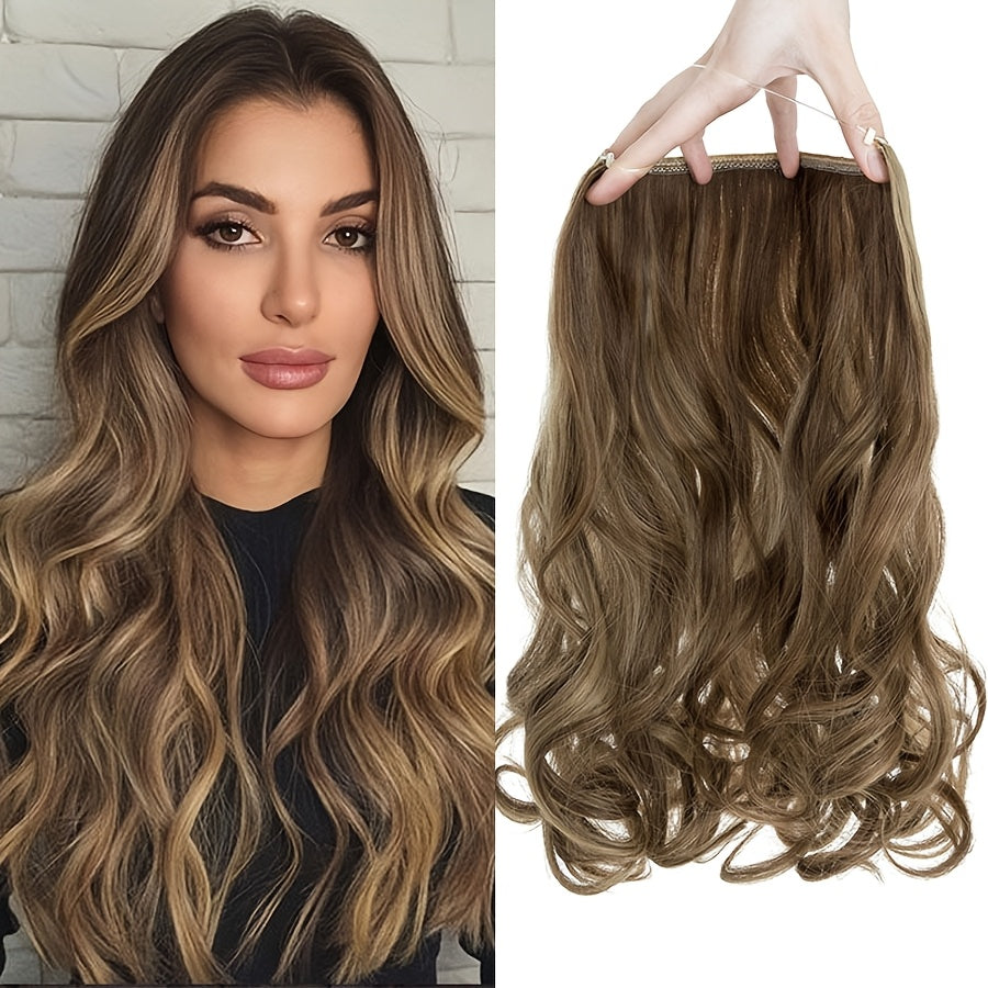 20inch/50cm Wire In Hair Extensions Long Wavy Synthetic Hairpiece Heat Resistant Add Volume Curly Hairpieces Highlight Mix Color Black Bleach Blonde Brown For Women Daily Party Festival Gift