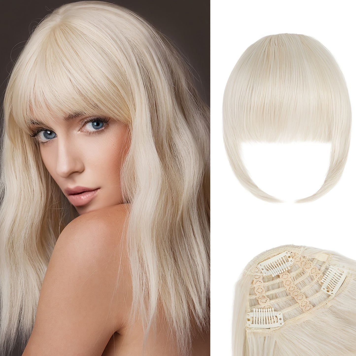 Women's Clip-In Bangs - Natural Look Fake Bangs Extensions with Temples, Easy to Use No Glue Needed, Straight Hairstyle, for Everyday & Special Events - Salon-Quality Fringe Hairpiece, Glossy Finish