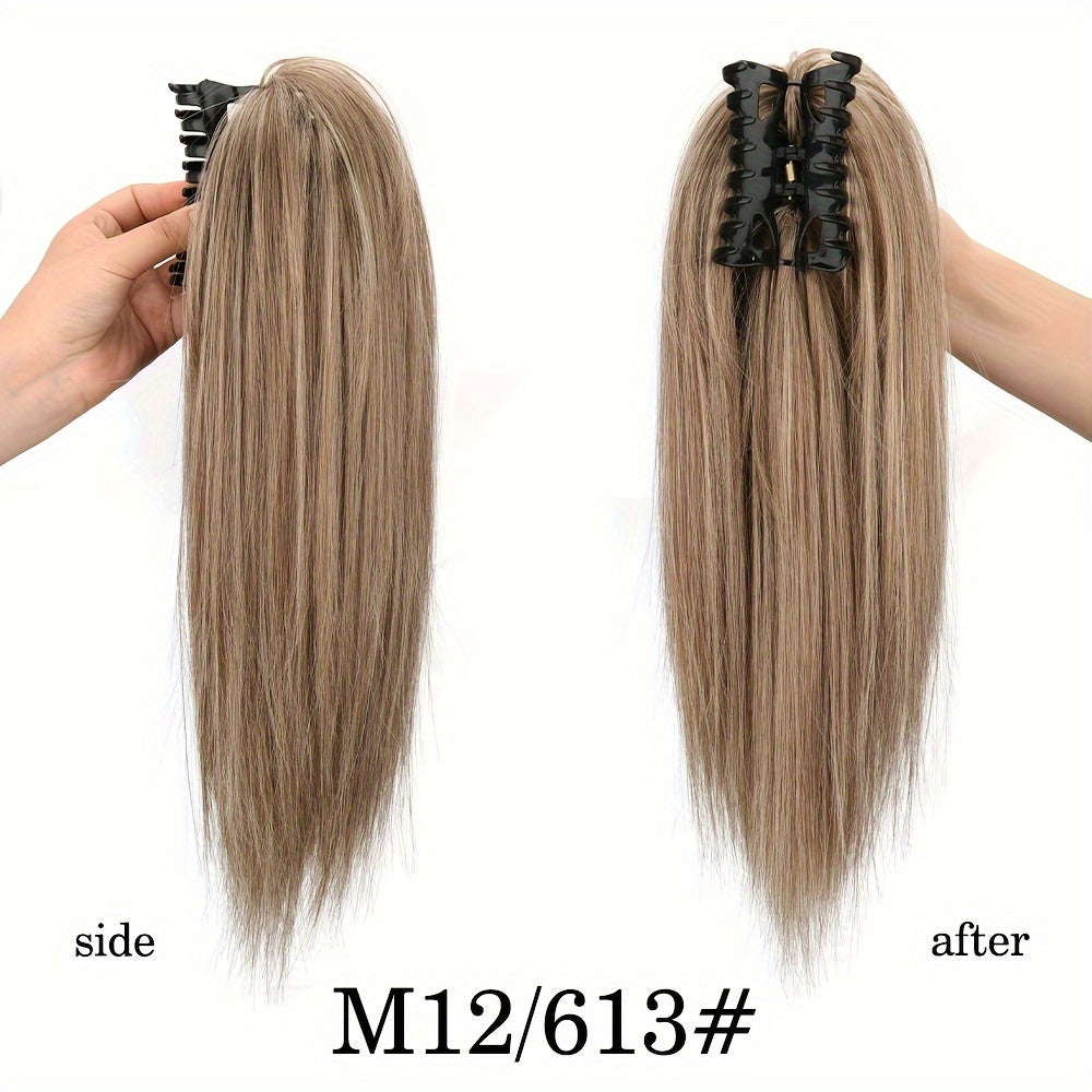 40.64cm Fluffy Synthetic Claw Clip-On Ponytail Extensions for Women - Short Straight Hair Bun Pieces for Daily Use, Parties, and Halloween, Cute Hair Accessories, Party Hairpiece, Natural Look Hairpiece