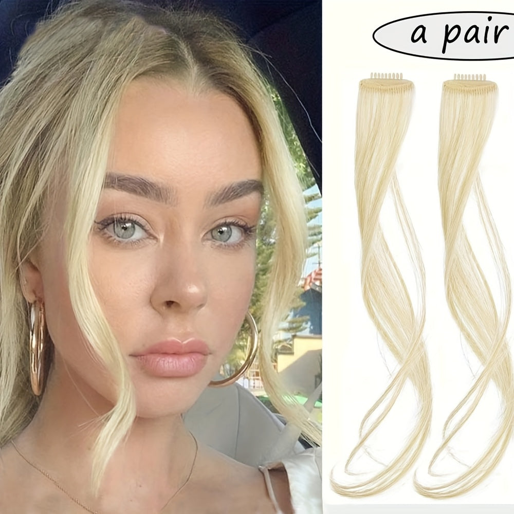 16-Inch Two-Piece Clip Synthetic Bangs Wig Pieces - Wavy Texture Natural Styling Long Side Tassel Hair Extension, Elegant Style, Suitable for Women'S Daily Wear, Wedding Party, Themed Party, Festival Celebration