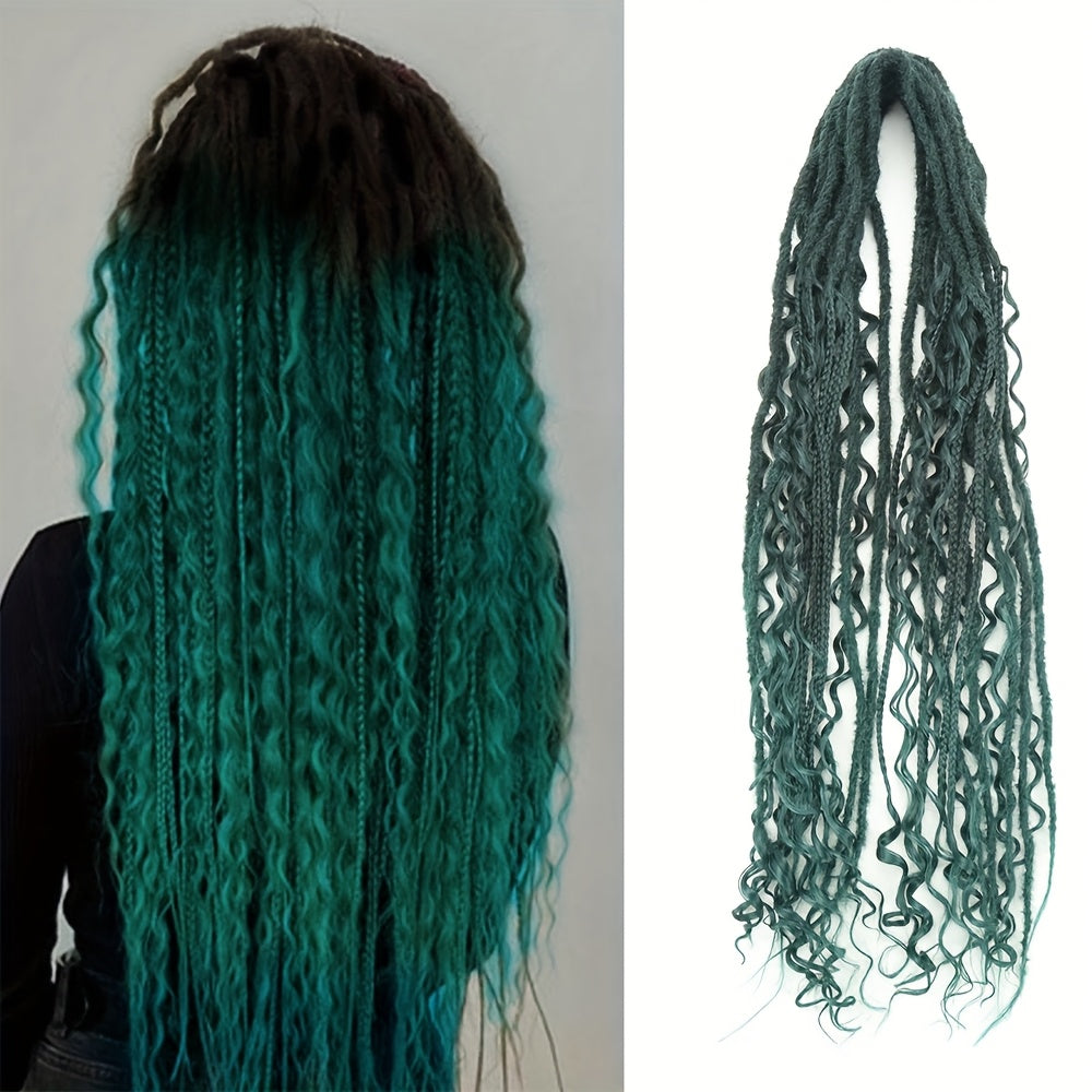 [ELIZA Braids] ELIZA Handmade 24-Inch Synthetic Fiber Double Tail Braided Hair Extensions | Curly Wave Style, Mixed Braids, 15 Strands per Pack for Women