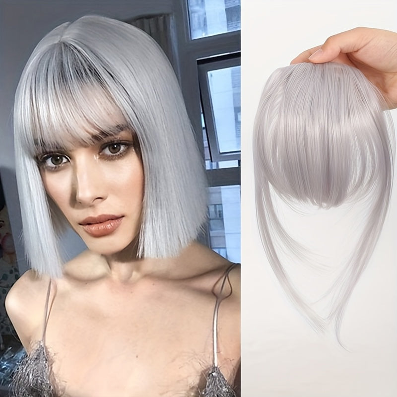 Women's Elegant Straight Synthetic Hair Extensions with Layered Bangs & Side-Swept Bangs - Natural-Looking Hairpiece for Versatile Styling, Fit for All Ethnicities, Hair Stylist Gifts, Stylish Hairpiece, Secure Clip Attachment