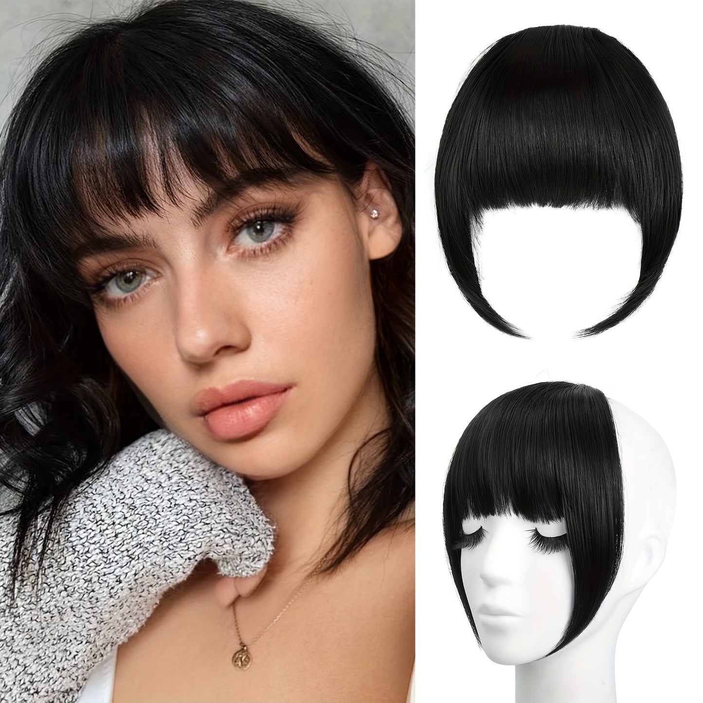 Women's Clip-In Bangs - Natural Look Fake Bangs Extensions with Temples, Easy to Use No Glue Needed, Straight Hairstyle, for Everyday & Special Events - Salon-Quality Fringe Hairpiece, Glossy Finish