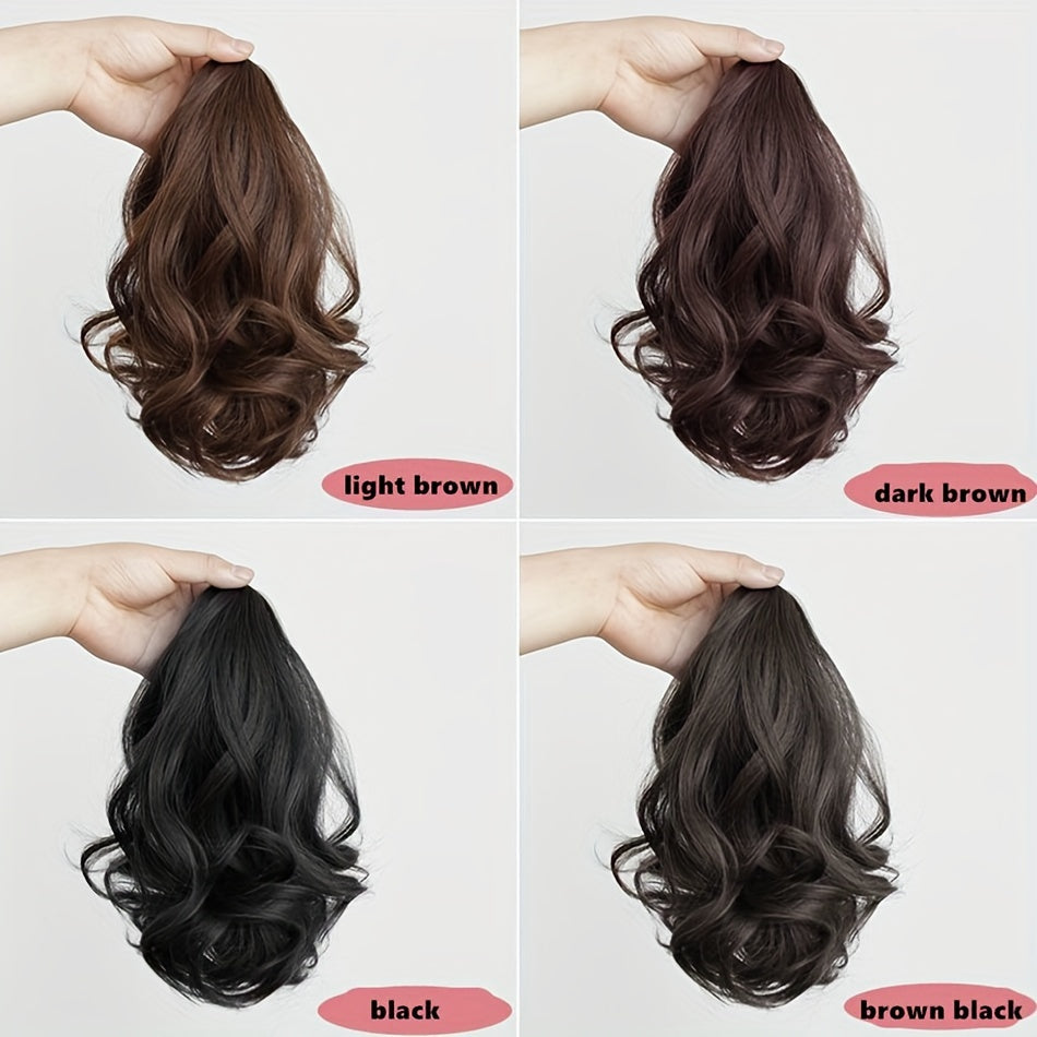 Elegant 34.8cm Pear Blossom Claw Clip Ponytail Extension - Voluminous Curly Wave, 100g Heat-Resistant Synthetic Hair, Chic Short Style with Tassel Accent for Women, Ponytail Hair Extensions