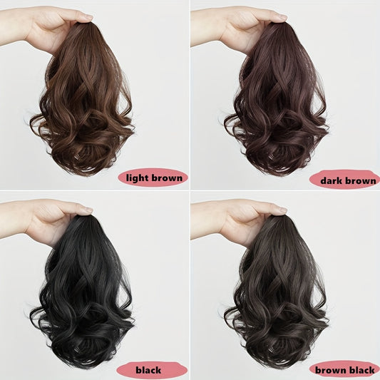 Elegant 34.8cm Pear Blossom Claw Clip Ponytail Extension - Voluminous Curly Wave, 100g Heat-Resistant Synthetic Hair, Chic Short Style with Tassel Accent for Women, Ponytail Hair Extensions