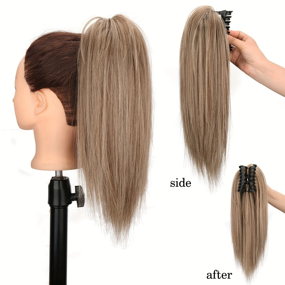 40.64cm Fluffy Synthetic Claw Clip-On Ponytail Extensions for Women - Short Straight Hair Bun Pieces for Daily Use, Parties, and Halloween, Cute Hair Accessories, Party Hairpiece, Natural Look Hairpiece