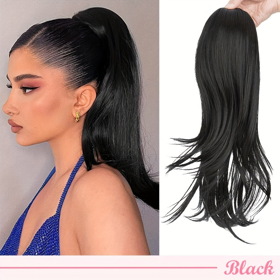 22inch/55cm Drawstring Ponytail Extension Multi-Layered Hairpieces Stand Up High Pony Tails Long Straight To Curly Hair Extensions With Mini-clip Wrap On Ponytails Pure Highlight Soft Natural Synthetic Hairpiece For Daily Party Halloween Christmas