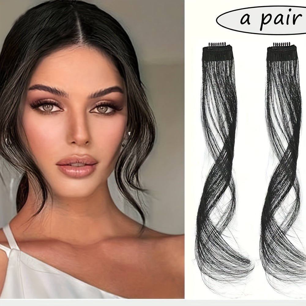 16-Inch Two-Piece Clip Synthetic Bangs Wig Pieces - Wavy Texture Natural Styling Long Side Tassel Hair Extension, Elegant Style, Suitable for Women'S Daily Wear, Wedding Party, Themed Party, Festival Celebration