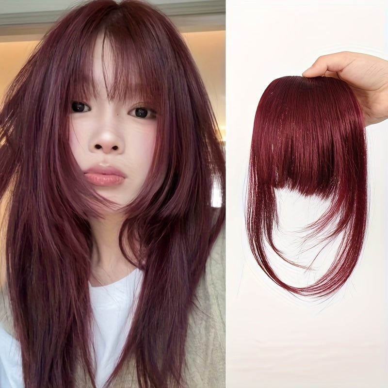 Women's Elegant Straight Synthetic Hair Extensions with Layered Bangs & Side-Swept Bangs - Natural-Looking Hairpiece for Versatile Styling, Fit for All Ethnicities, Hair Stylist Gifts, Stylish Hairpiece, Secure Clip Attachment