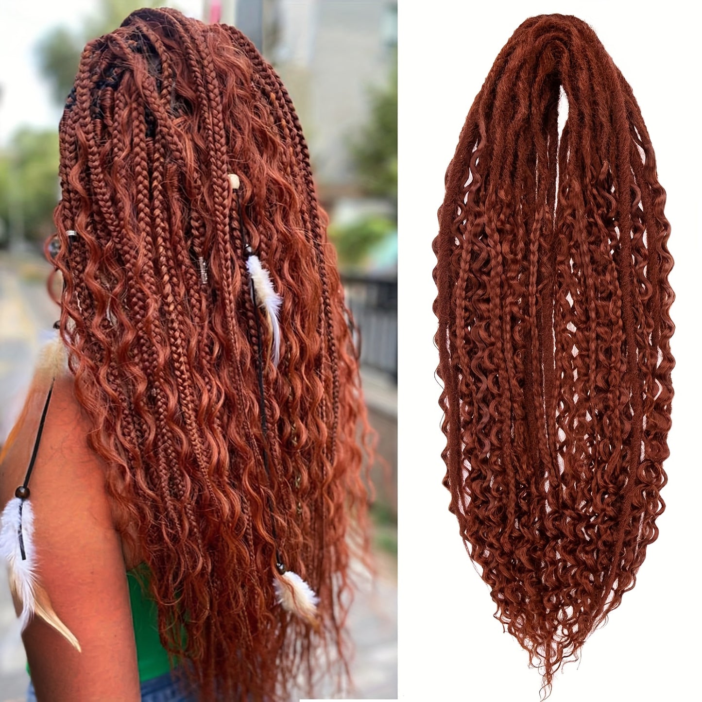 [ELIZA Braids] ELIZA Handmade 24-Inch Synthetic Fiber Double Tail Braided Hair Extensions | Curly Wave Style, Mixed Braids, 15 Strands per Pack for Women