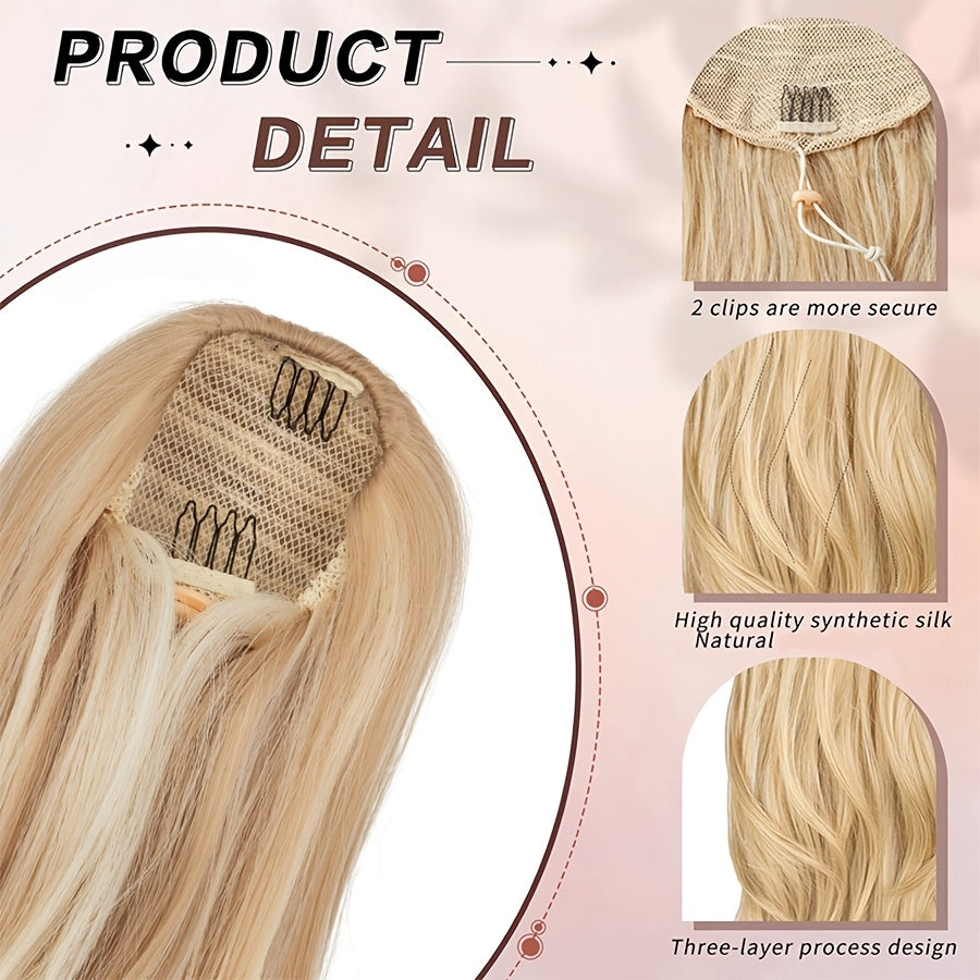 22inch/55cm Drawstring Ponytail Extension Multi-Layered Hairpieces Stand Up High Pony Tails Long Straight To Curly Hair Extensions With Mini-clip Wrap On Ponytails Pure Highlight Soft Natural Synthetic Hairpiece For Daily Party Halloween Christmas