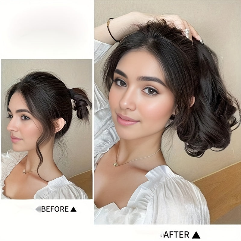 Elegant 34.8cm Pear Blossom Claw Clip Ponytail Extension - Voluminous Curly Wave, 100g Heat-Resistant Synthetic Hair, Chic Short Style with Tassel Accent for Women, Ponytail Hair Extensions