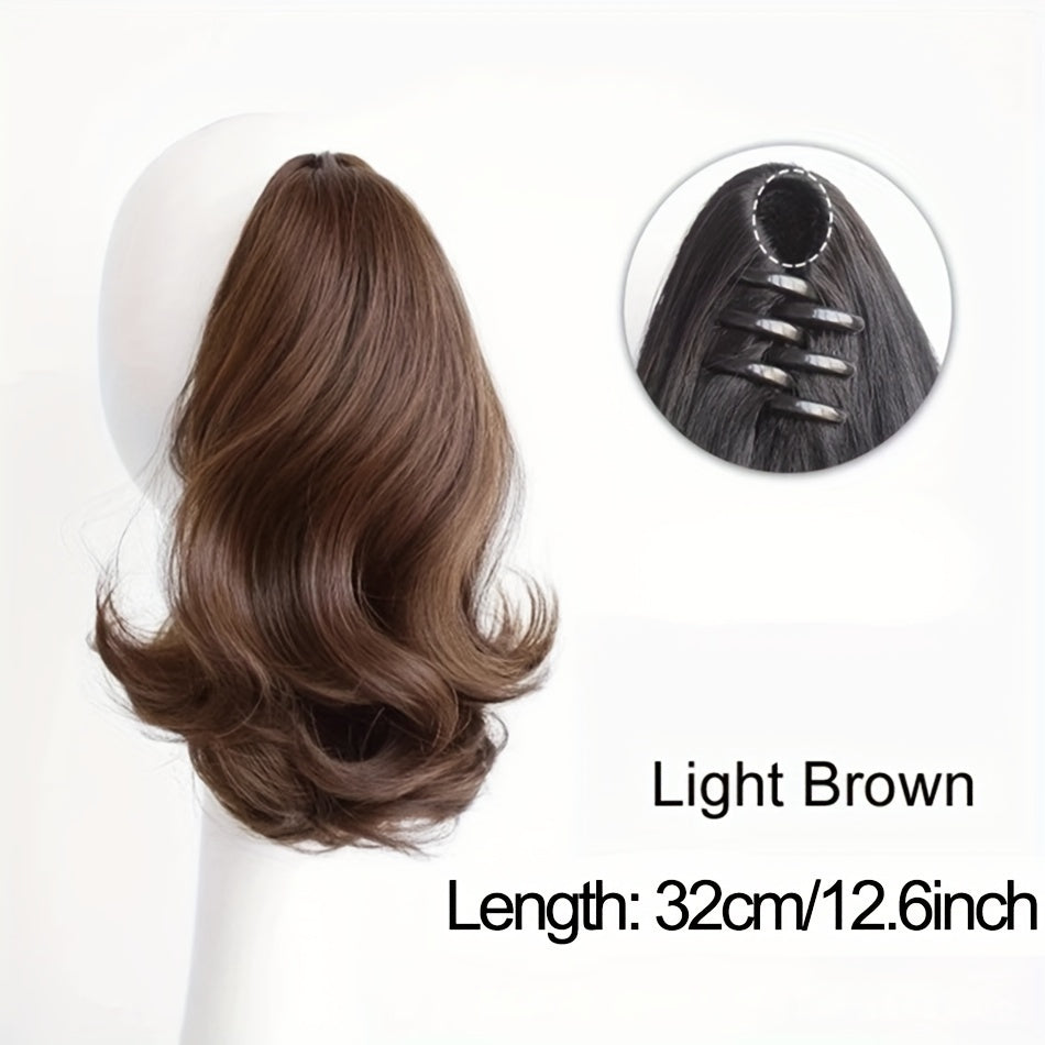 Elegant 34.8cm Pear Blossom Claw Clip Ponytail Extension - Voluminous Curly Wave, 100g Heat-Resistant Synthetic Hair, Chic Short Style with Tassel Accent for Women, Ponytail Hair Extensions