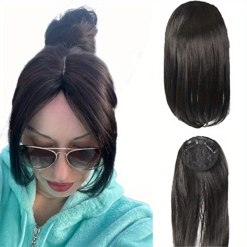 1pc Women’s Synthetic Straight Bangs Wig - Heat-Resistant, Center Parted Fake Fringe in Dark Brown for Everyday Style, Short Hair Wigs