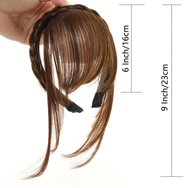 Women's Synthetic Straight Hair Bangs with Braided Headband, Fashion Hairpiece Extension, Universal Fit for All - Basic Style Hair Accessory