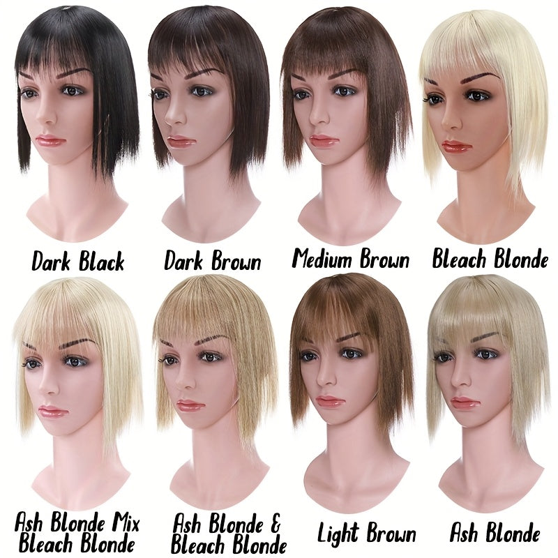 10inch/25cm Hair Toppers Natural Straight Hairpiece With Bangs For Women 100% Soft Toupee Hair 2 Clips Silk Base Clip In Top Synthetic Hair Extensions Hair Pieces For Thinning Hair Wiglets Upgrade Lace Base Topper Festival Cosplay Party Daily Use