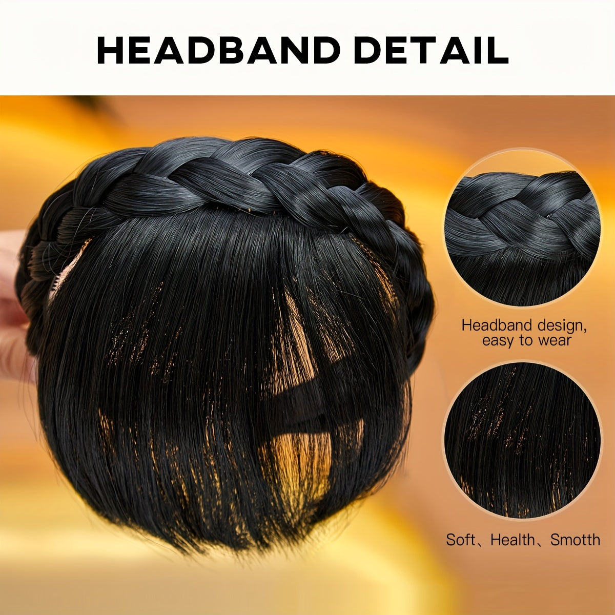 Front Hair Bangs Fringe Hair Extensions Headband, Synthetic Bangs Headband for Women Girls, cosplay/wedding photo/party(Black)