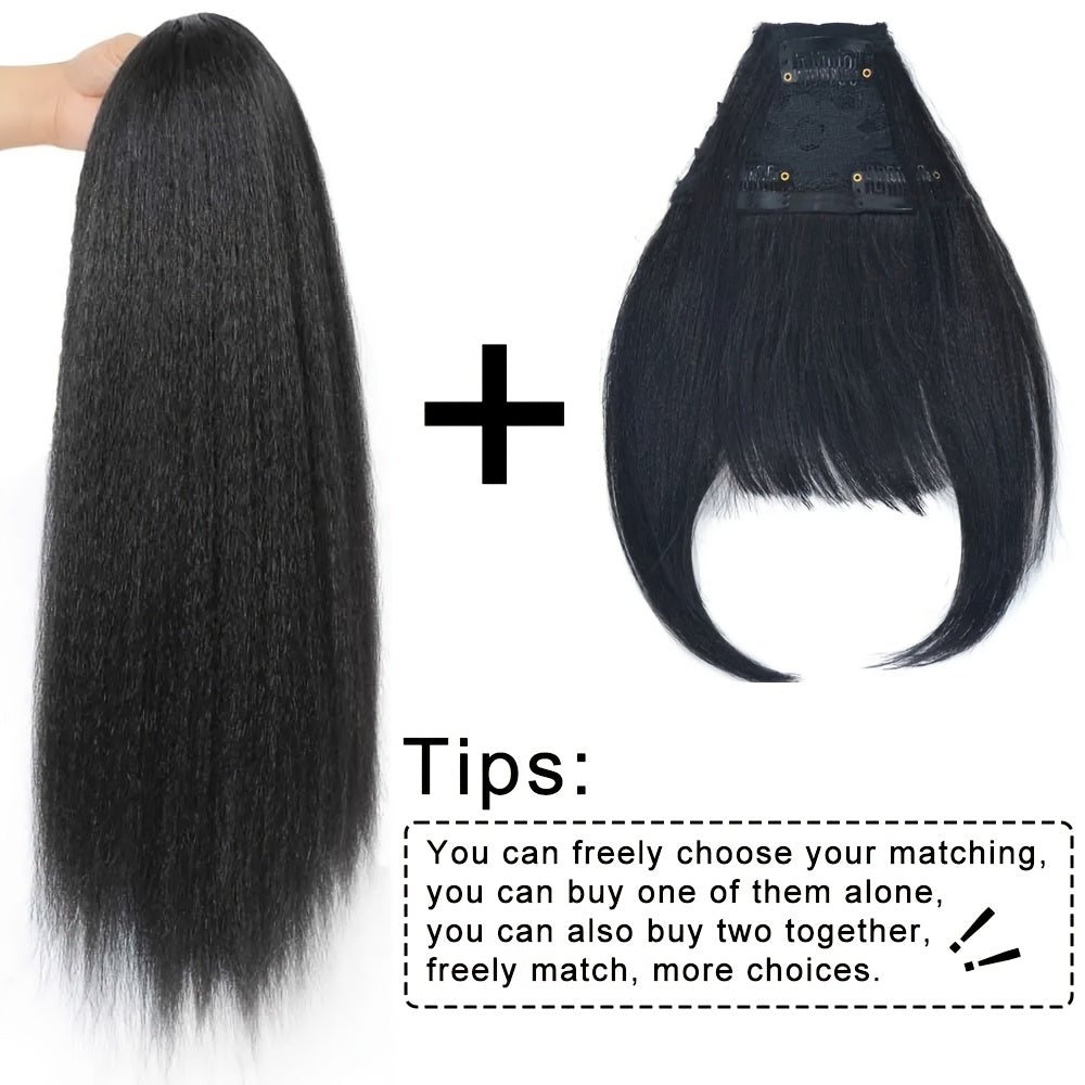 1pc Glamour Lady Elegant clip-on Fringe wig Yaki Straight synthetic fiber, heat resistant, lightweight 25g, 20.32 cm, natural look, with sideburns, suitable for all ethnic groups, Thanksgiving gift, perfect for gifting