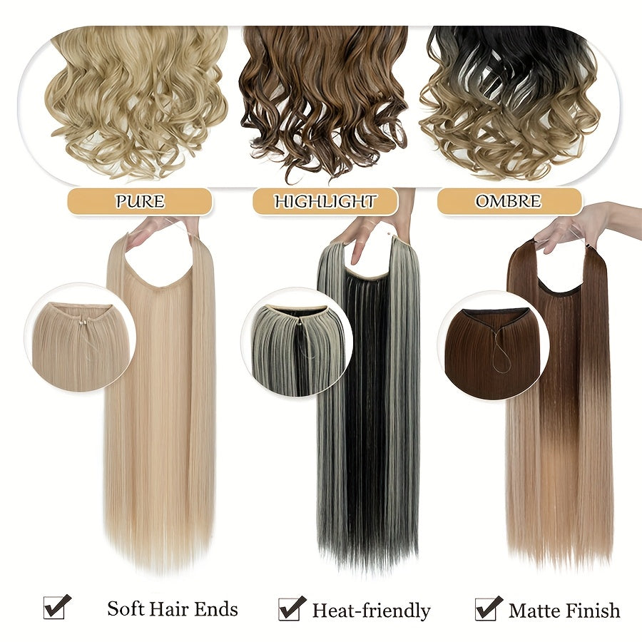 20inch/50cm Wire In Hair Extensions Long Wavy Synthetic Hairpiece Heat Resistant Add Volume Curly Hairpieces Highlight Mix Color Black Bleach Blonde Brown For Women Daily Party Festival Gift