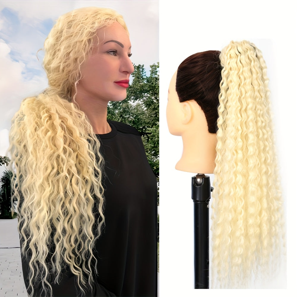 50.8cm Long Kinky Curly Ponytail Extension with Elastic Rubber Band - 12 Strands Synthetic Hairpiece for Women, Soft & Stylish Afro Curly Hair, Easy to Style, Natural Look, Hair Stylist Gifts, Natural Look Hairpiece, Secure Fit Hairband
